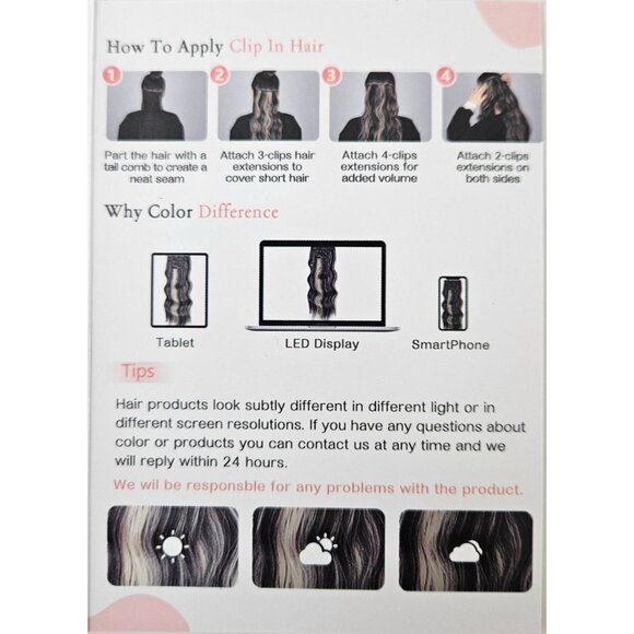 Vigorous Womens 20" Black/Burgundy Clip-In Hair Extensions Synthetic 4PCS Wavy - Picture 6 of 7